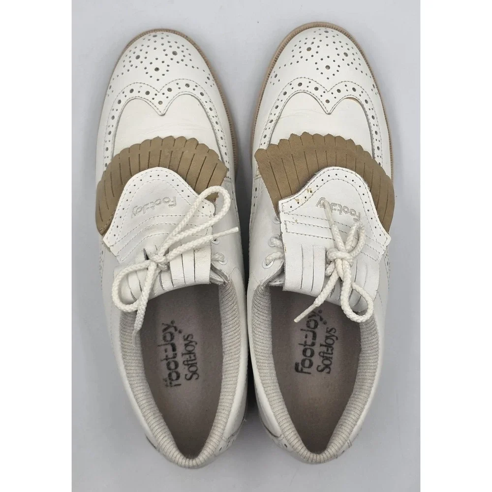 FootJoy SoftJoys 98368 Womens 9M Wingtip Golf Shoes White Tan Leather Vintage